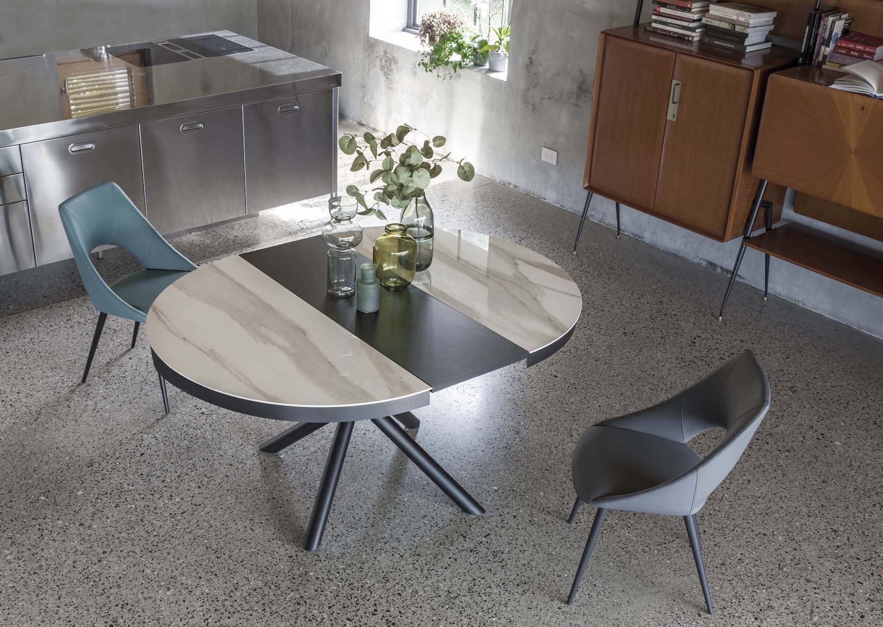 Tavolo rotondo allungabile in acciaio e ceramica Venus