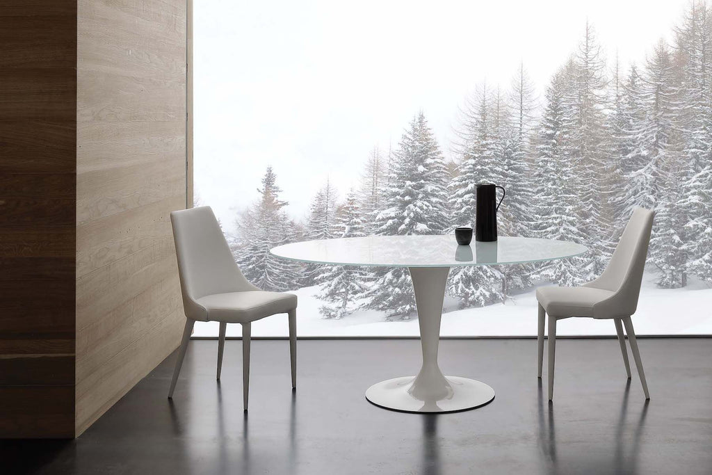 Tavolo rotondo in acciaio e vetro extrawhite Bennet