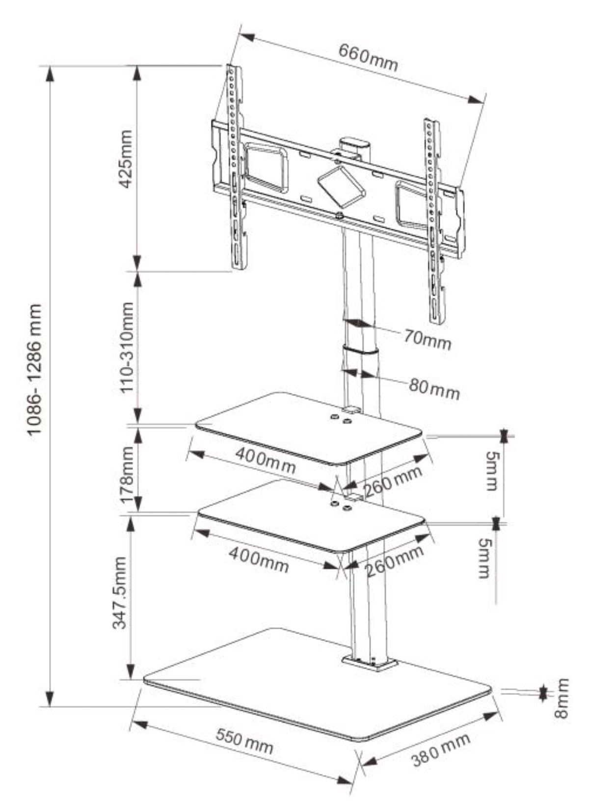 Carrello porta TV in metallo e vetro Runner