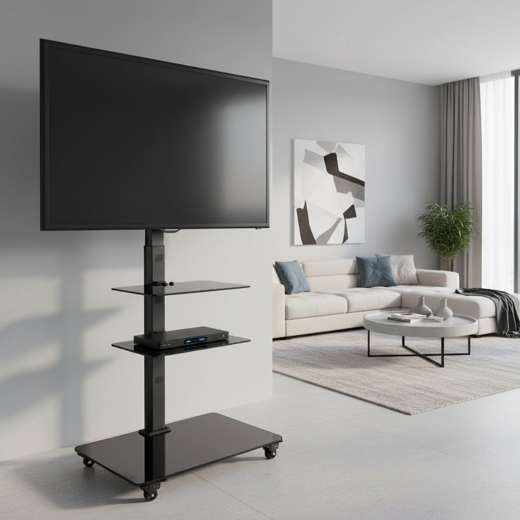 Carrello porta TV in metallo e vetro Runner