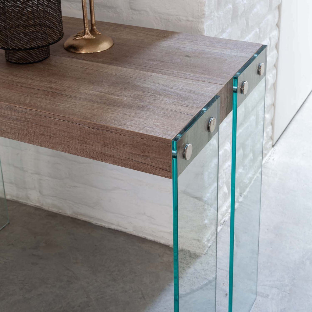 Tavolo consolle allungabile Skim in vetro e legno