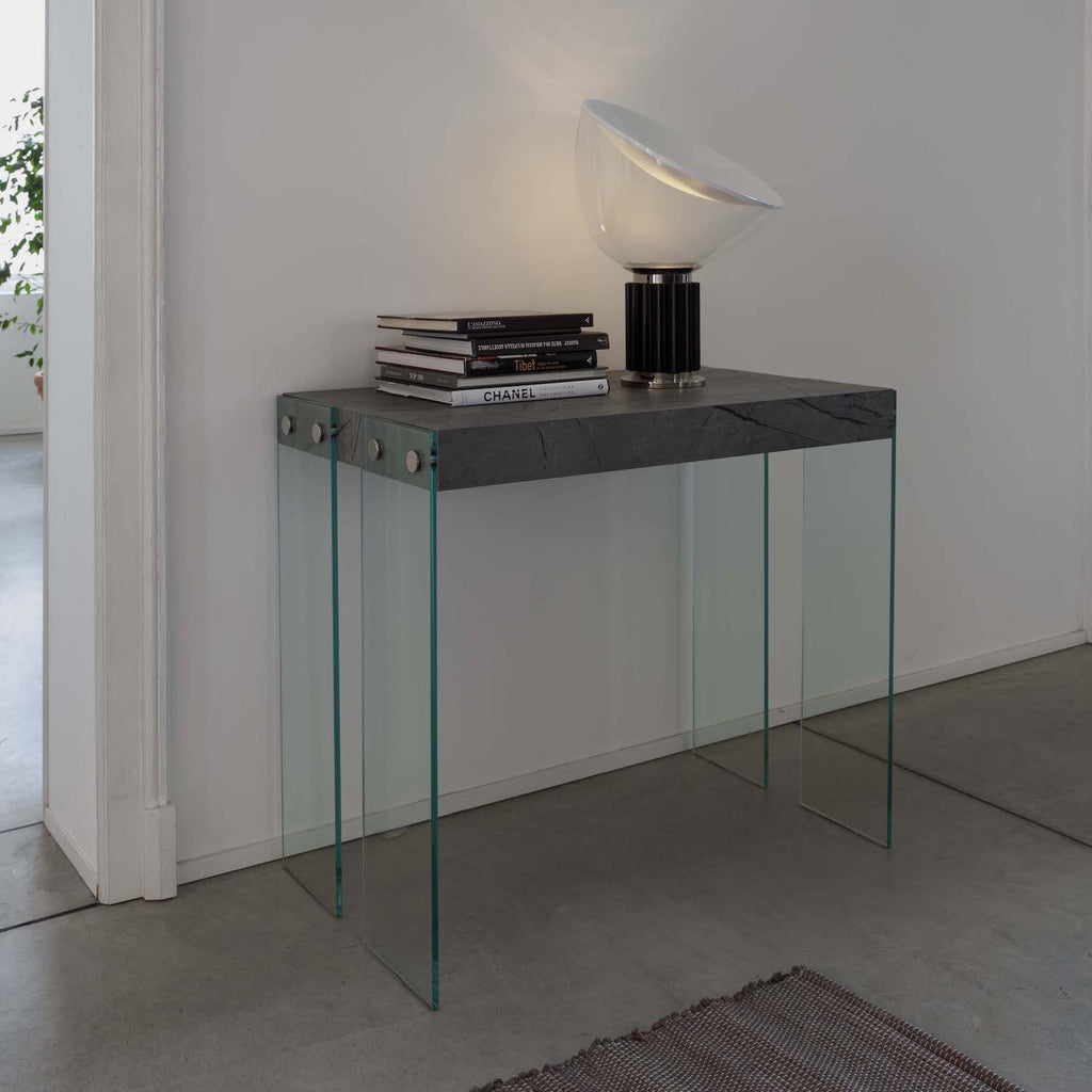 Tavolo consolle allungabile Skim in vetro e legno