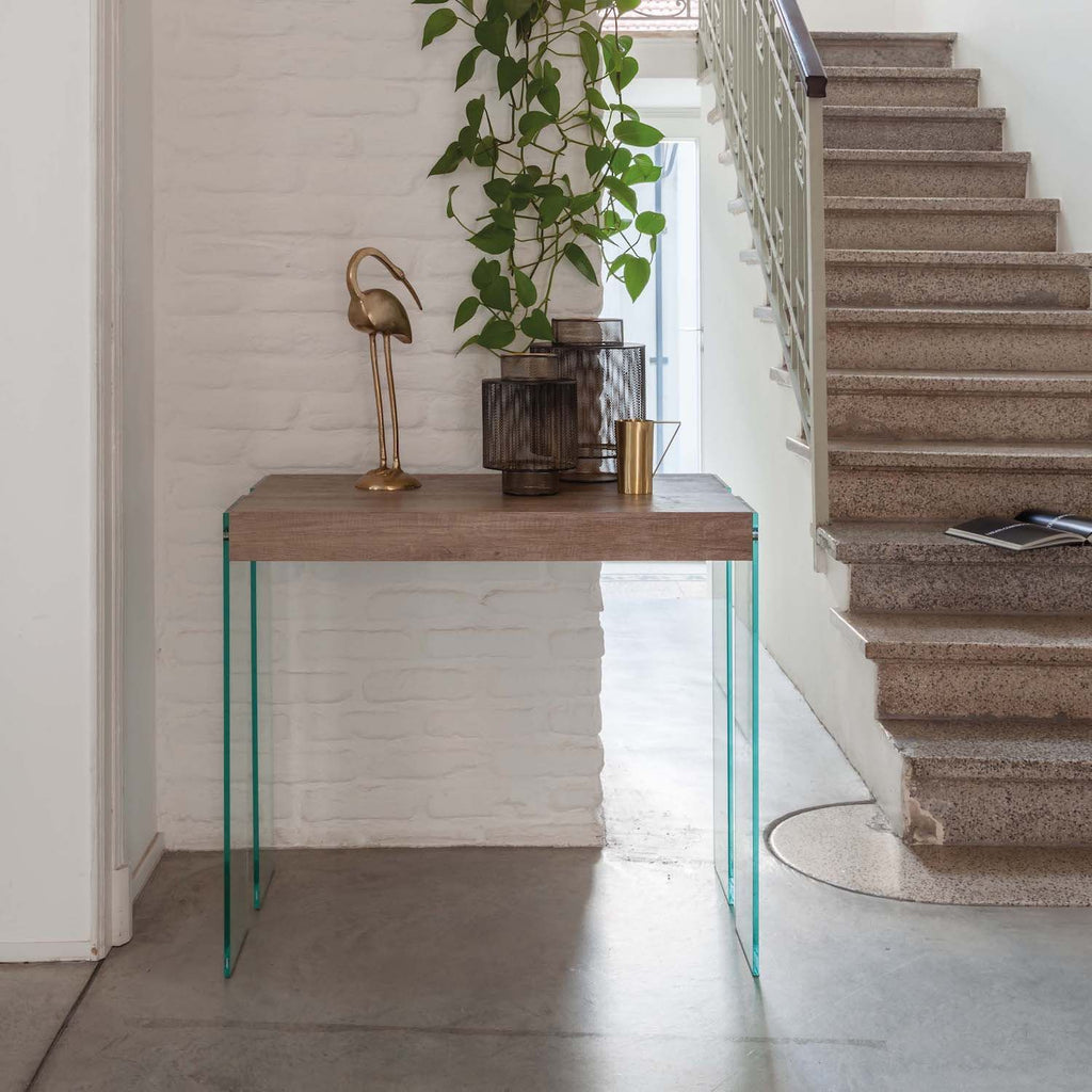 Tavolo consolle allungabile Skim in vetro e legno