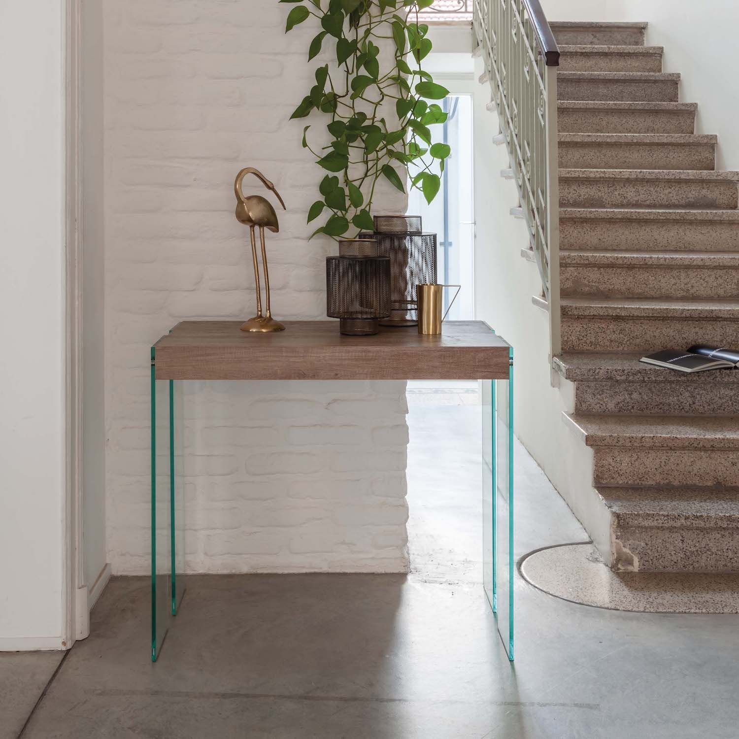 Tavolo consolle allungabile Skim in vetro e legno