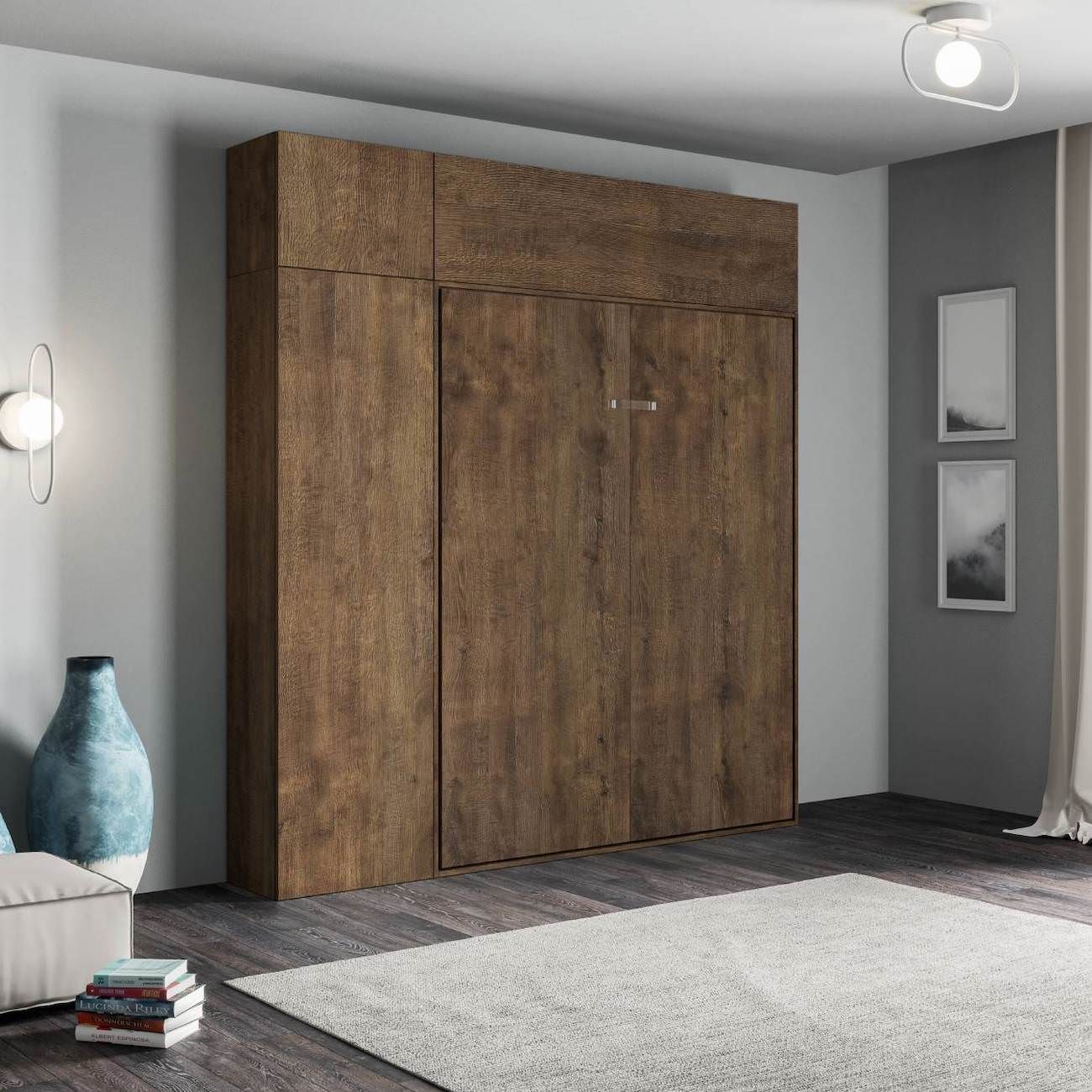 Letto a scomparsa una piazza e mezza con colonna e pensili Lexton