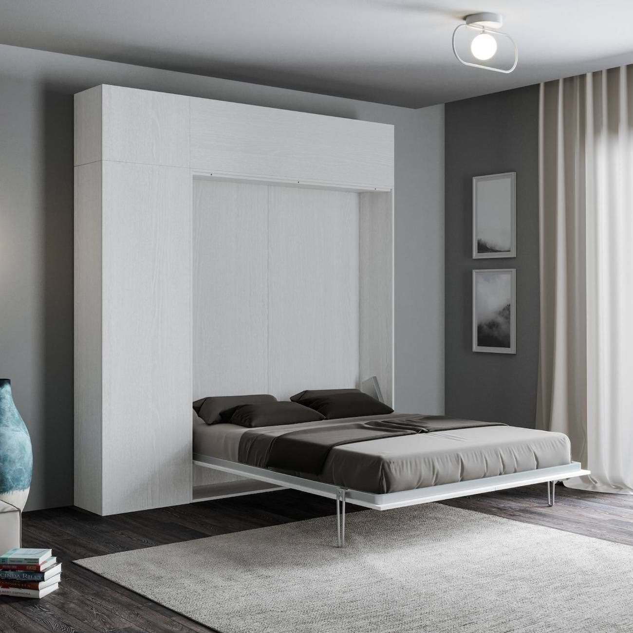 Letto a scomparsa una piazza e mezza con colonna e pensili Lexton