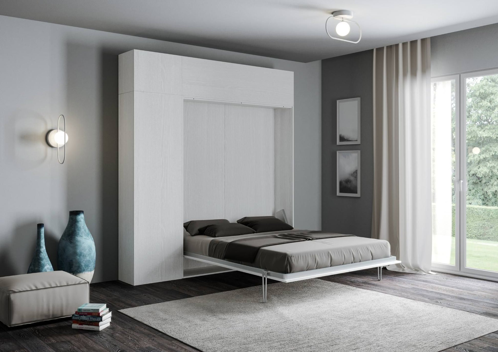 Letto a scomparsa una piazza e mezza con colonna e pensili Lexton