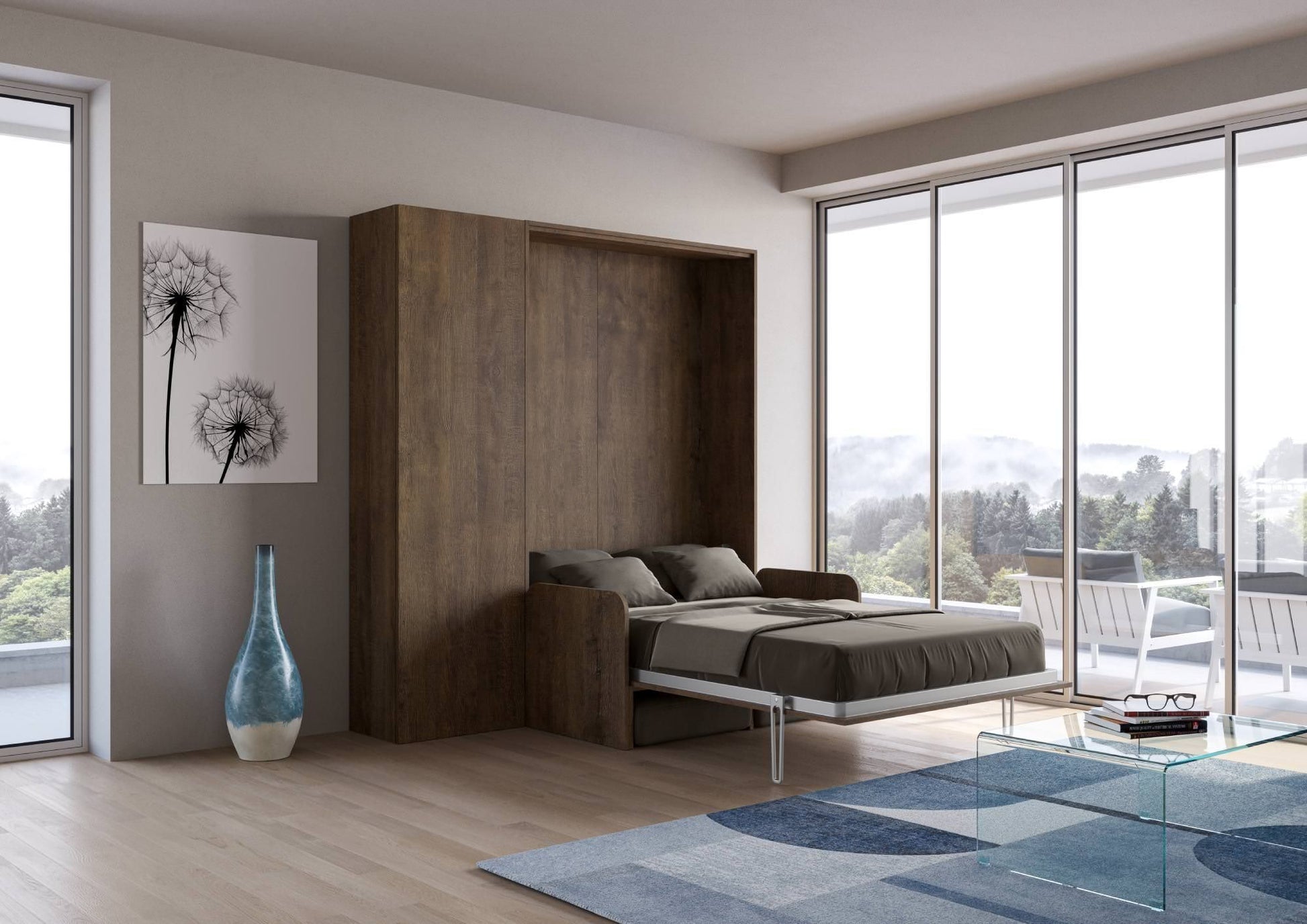 Letto a scomparsa con divano una piazza e mezza e colonna Lexton