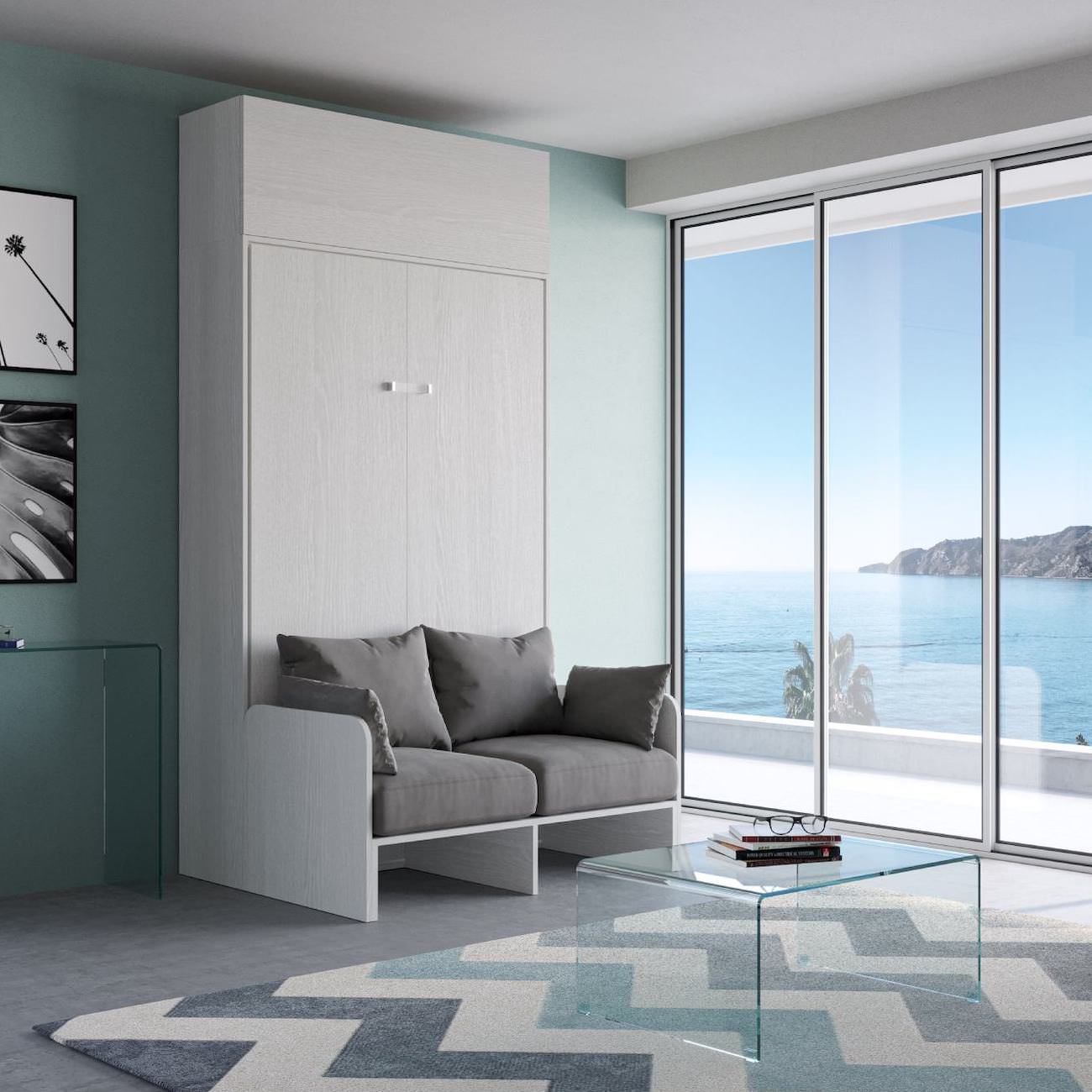 Letto a scomparsa con divano una piazza e mezza e pensile Lexton