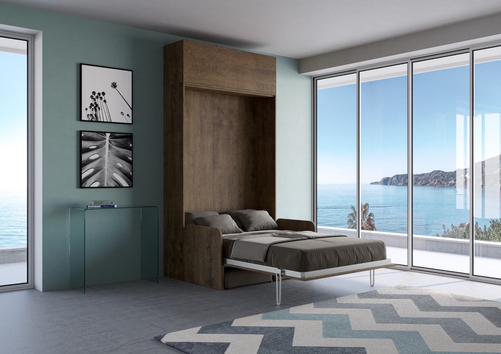 Letto a scomparsa con divano una piazza e mezza e pensile Lexton