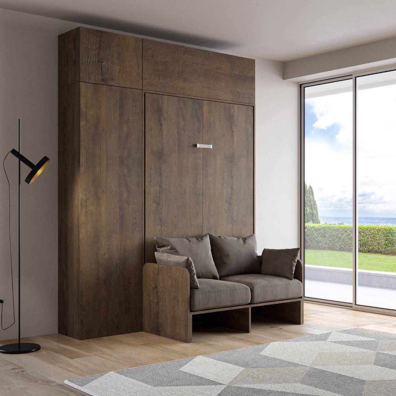 Letto a scomparsa con divano una piazza e mezza colonna e pensili Lexton