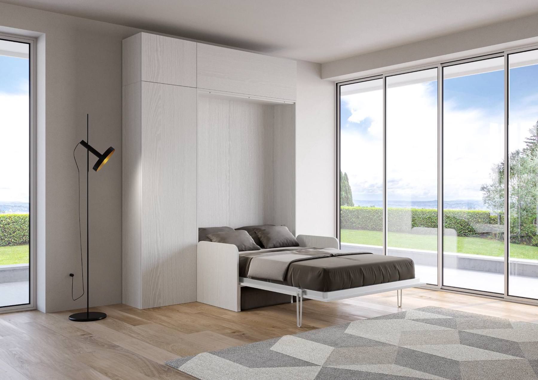 Letto a scomparsa con divano una piazza e mezza colonna e pensili Lexton