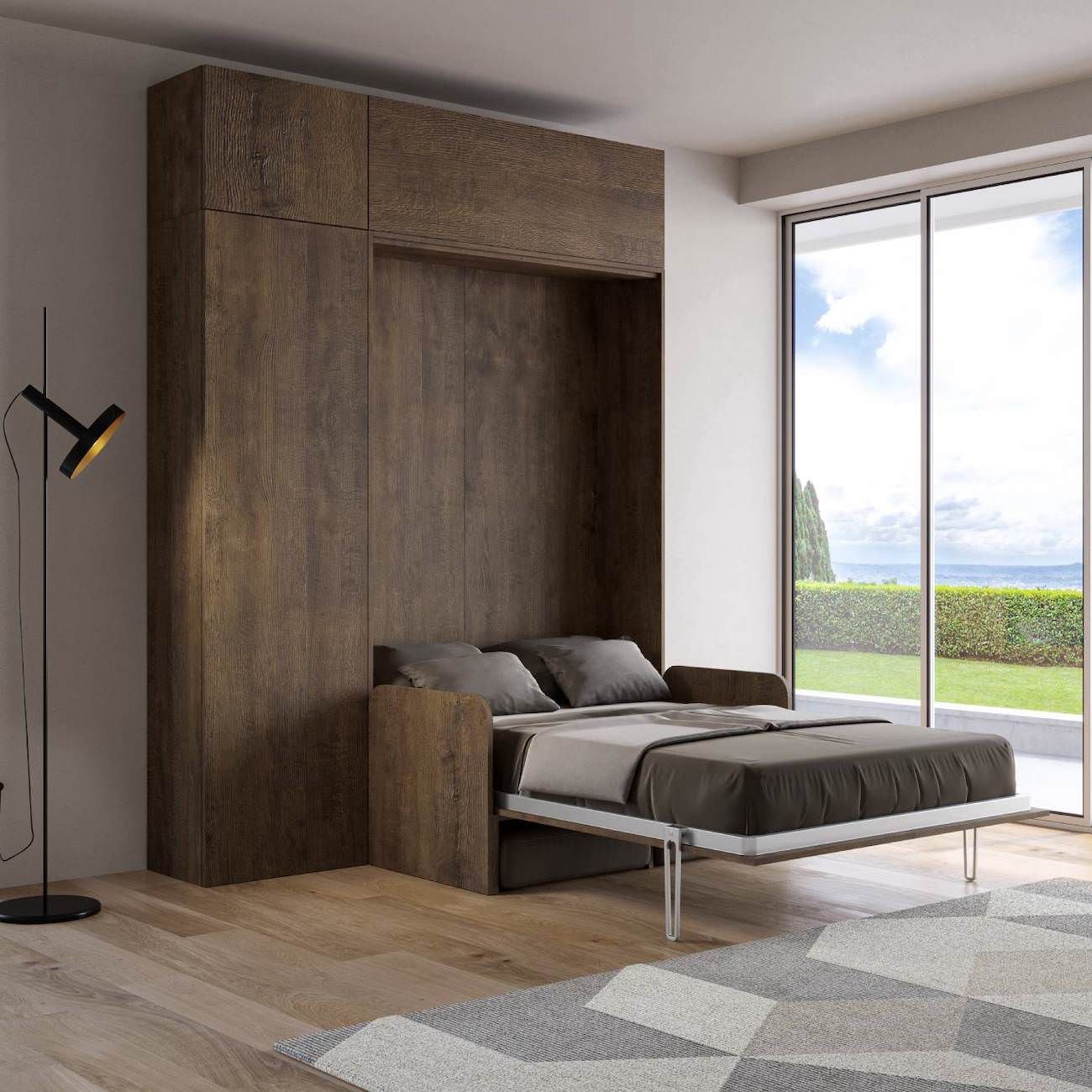 Letto a scomparsa con divano alla francese con colonna e pensili Lexton