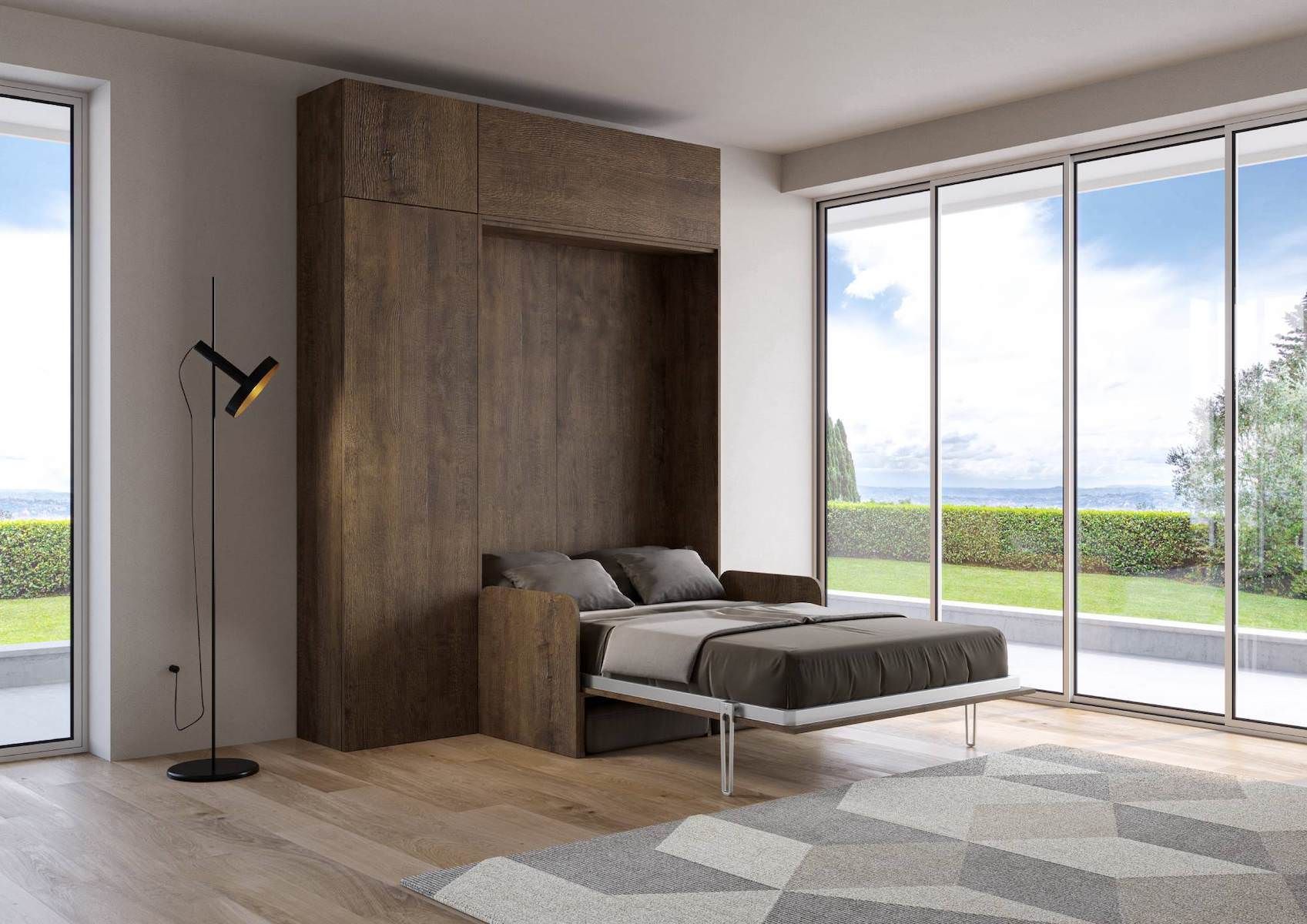 Letto a scomparsa con divano alla francese con colonna e pensili Lexton