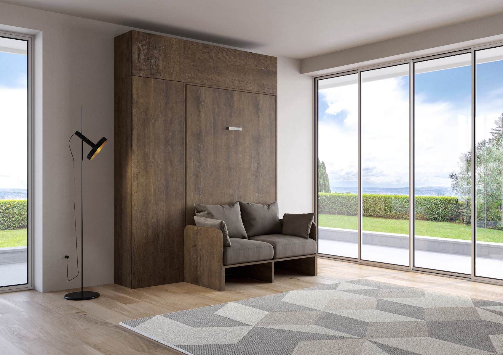 Letto a scomparsa con divano alla francese con colonna e pensili Lexton