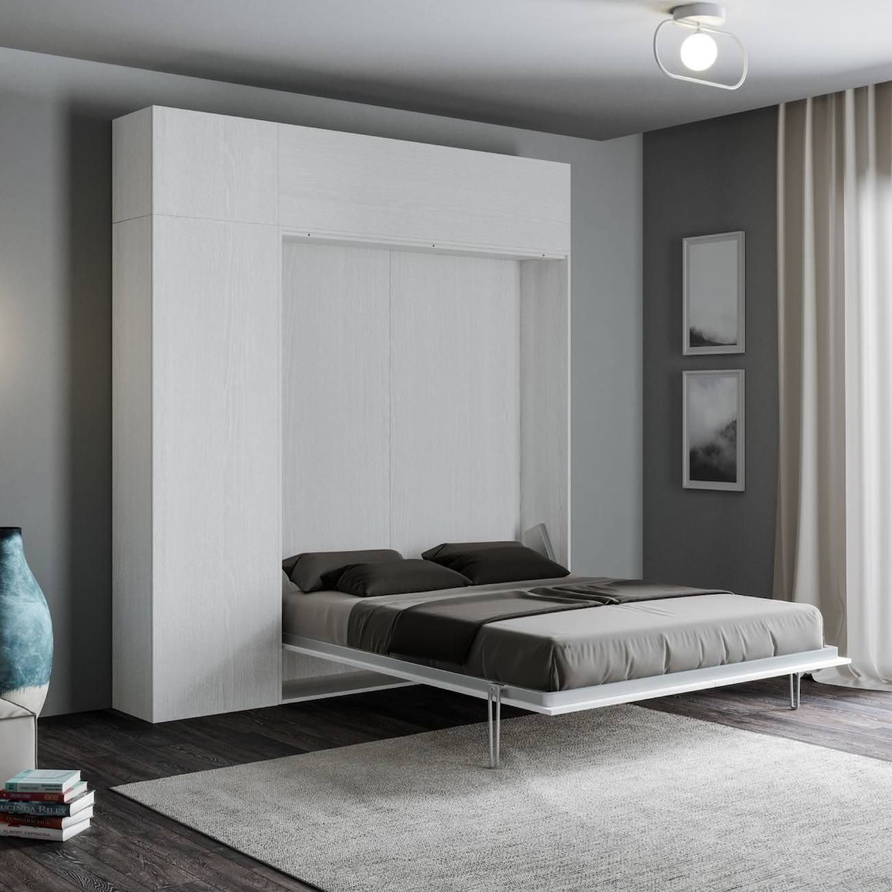 Letto matrimoniale a scomparsa con colonna e pensili Lexton