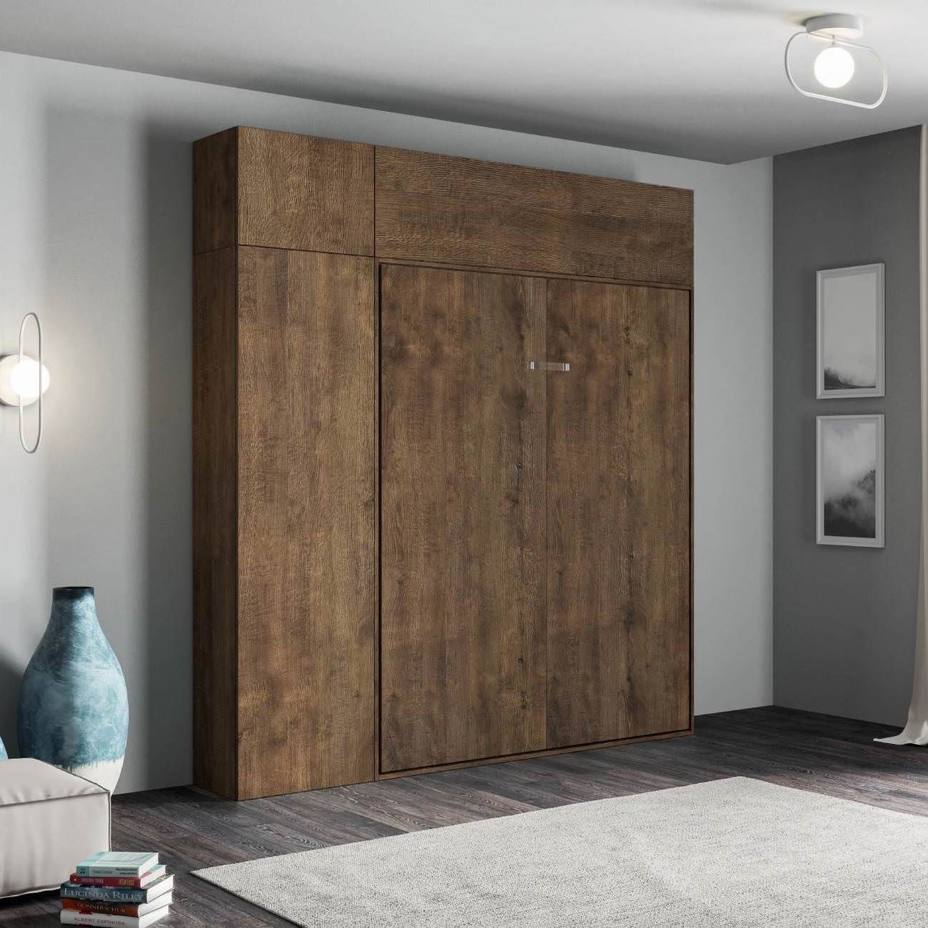 Letto matrimoniale a scomparsa con colonna e pensili Lexton