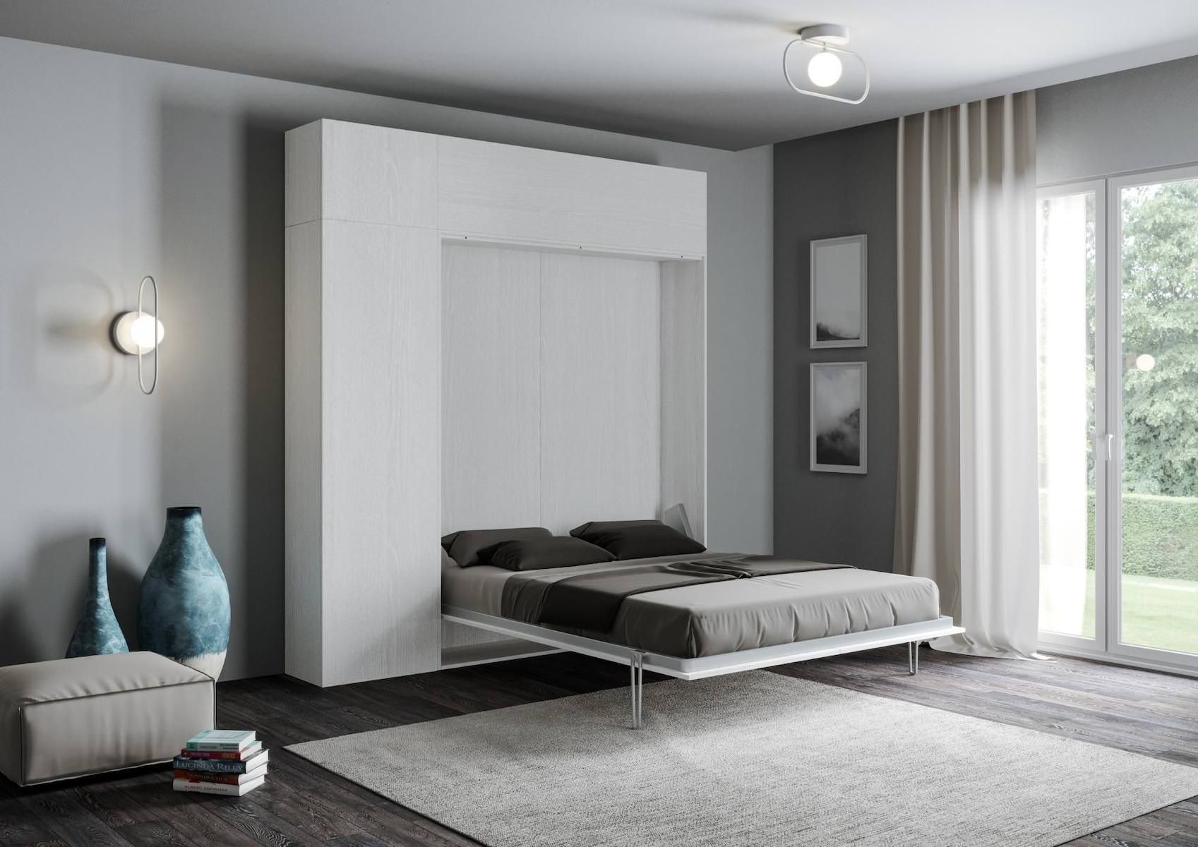 Letto matrimoniale a scomparsa con colonna e pensili Lexton