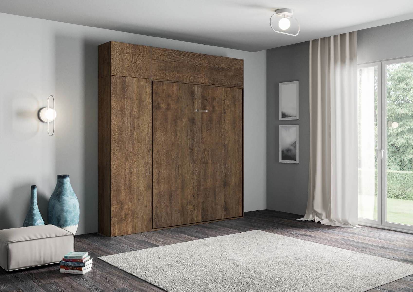 Letto matrimoniale a scomparsa con colonna e pensili Lexton