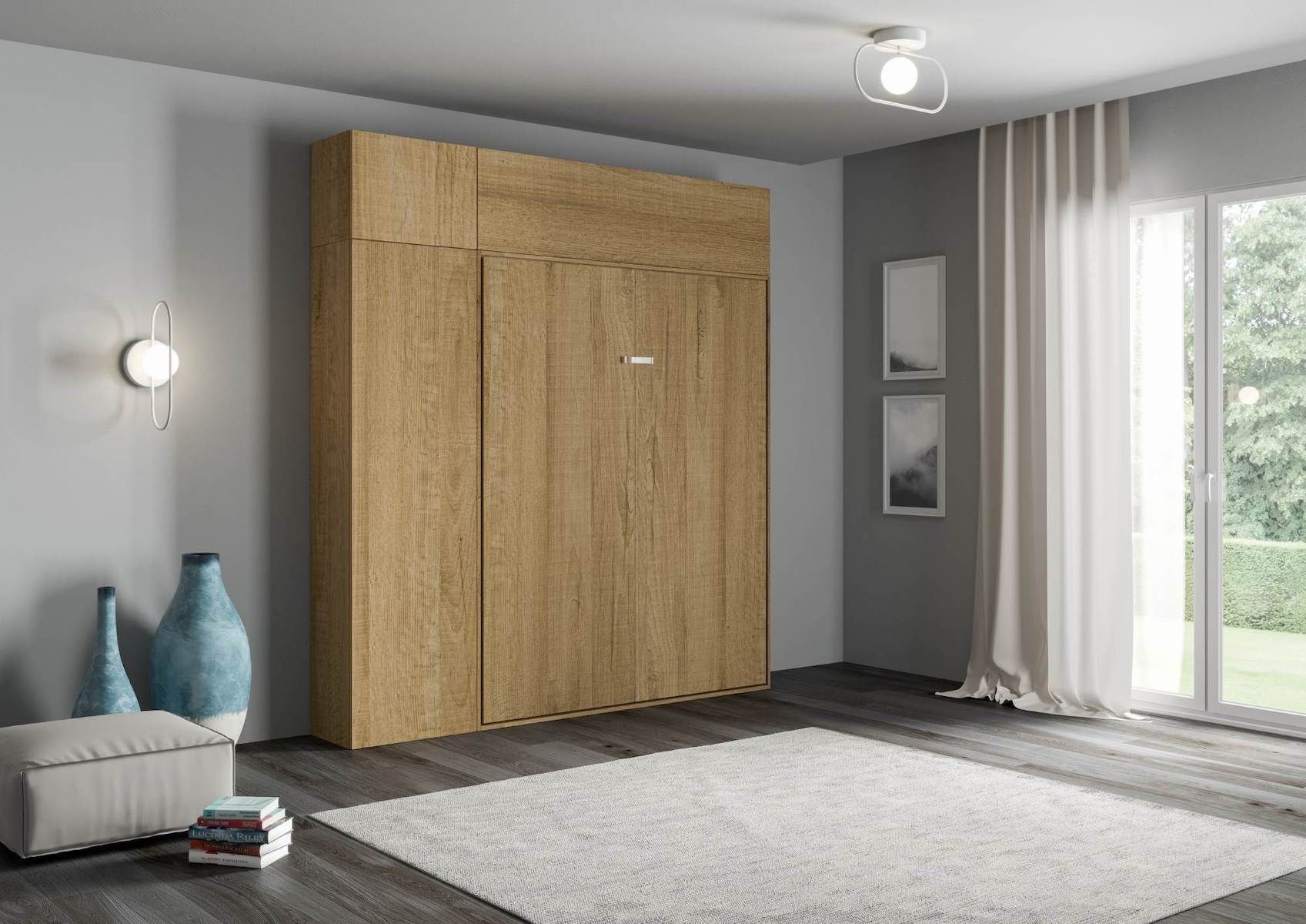 Letto matrimoniale a scomparsa con colonna e pensili Lexton