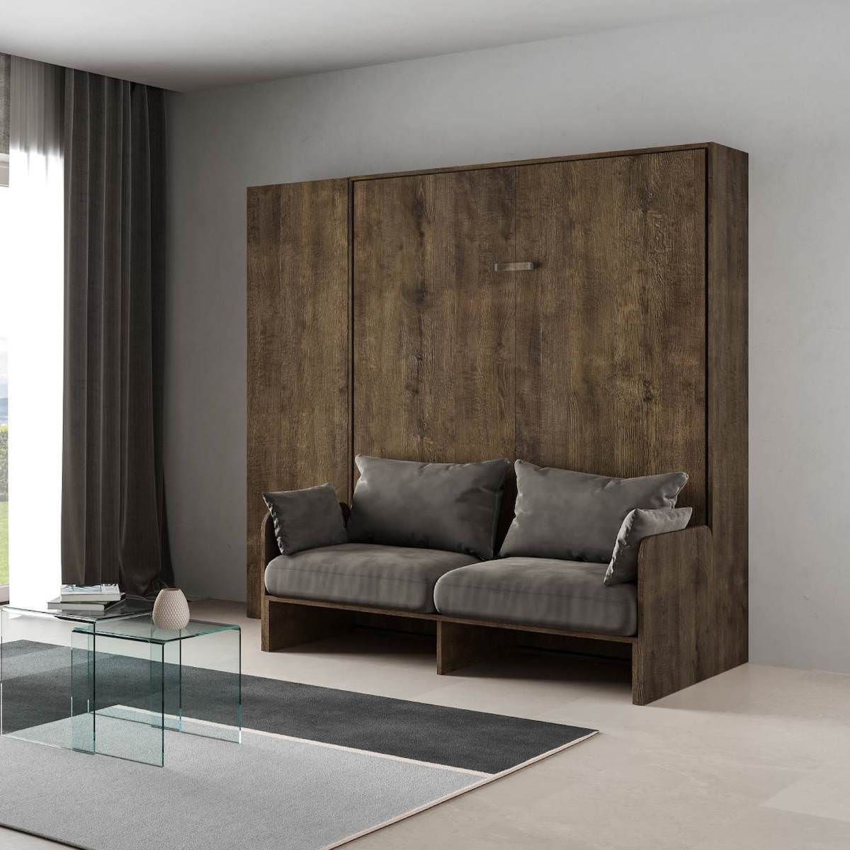 Letto matrimoniale a scomparsa con divano e colonna Lexton