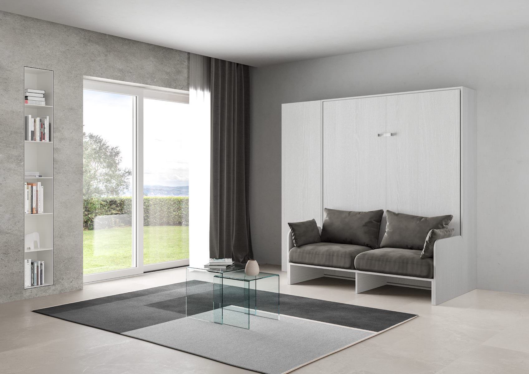 Letto matrimoniale a scomparsa con divano e colonna Lexton