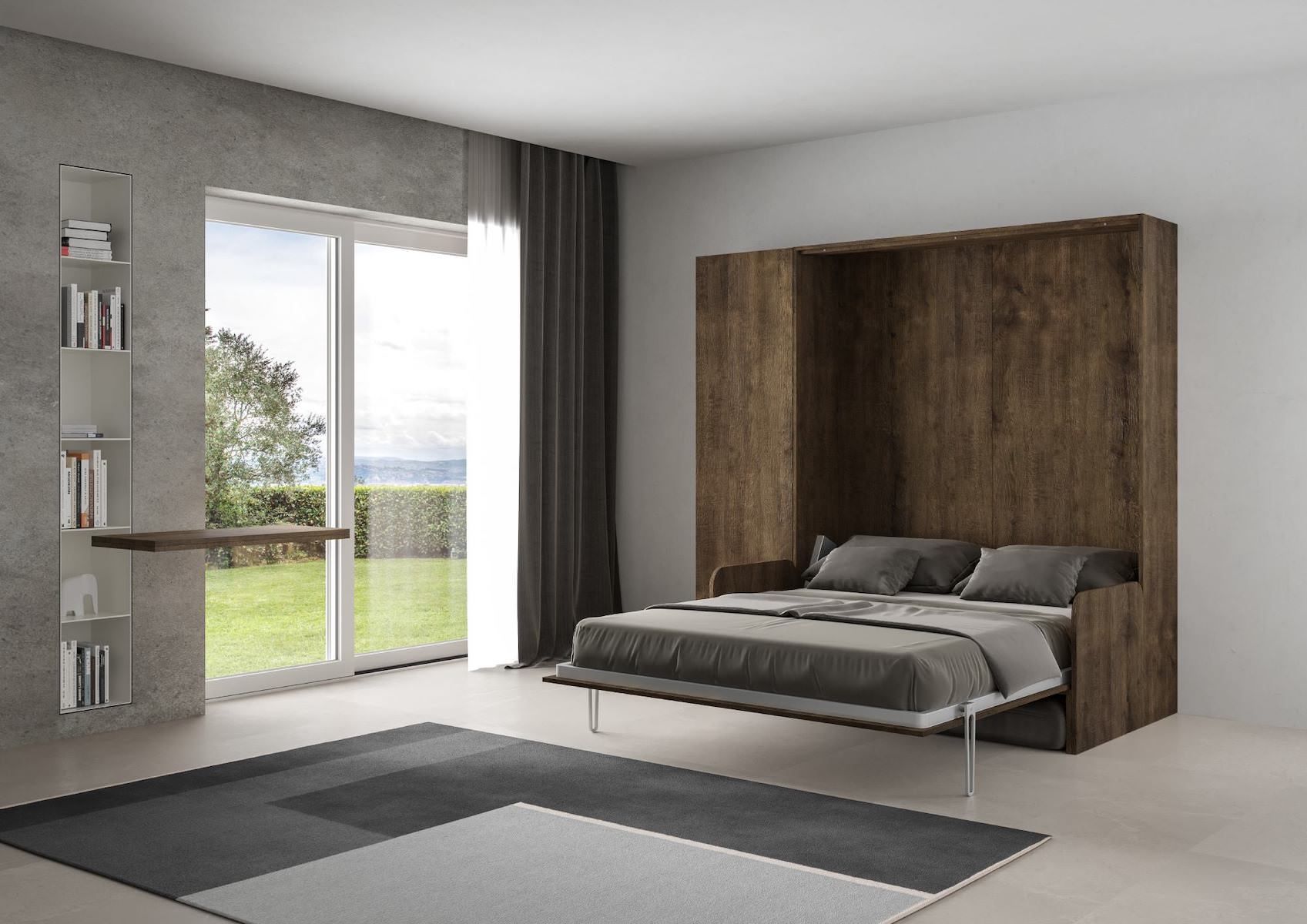 Letto matrimoniale a scomparsa con divano e colonna Lexton