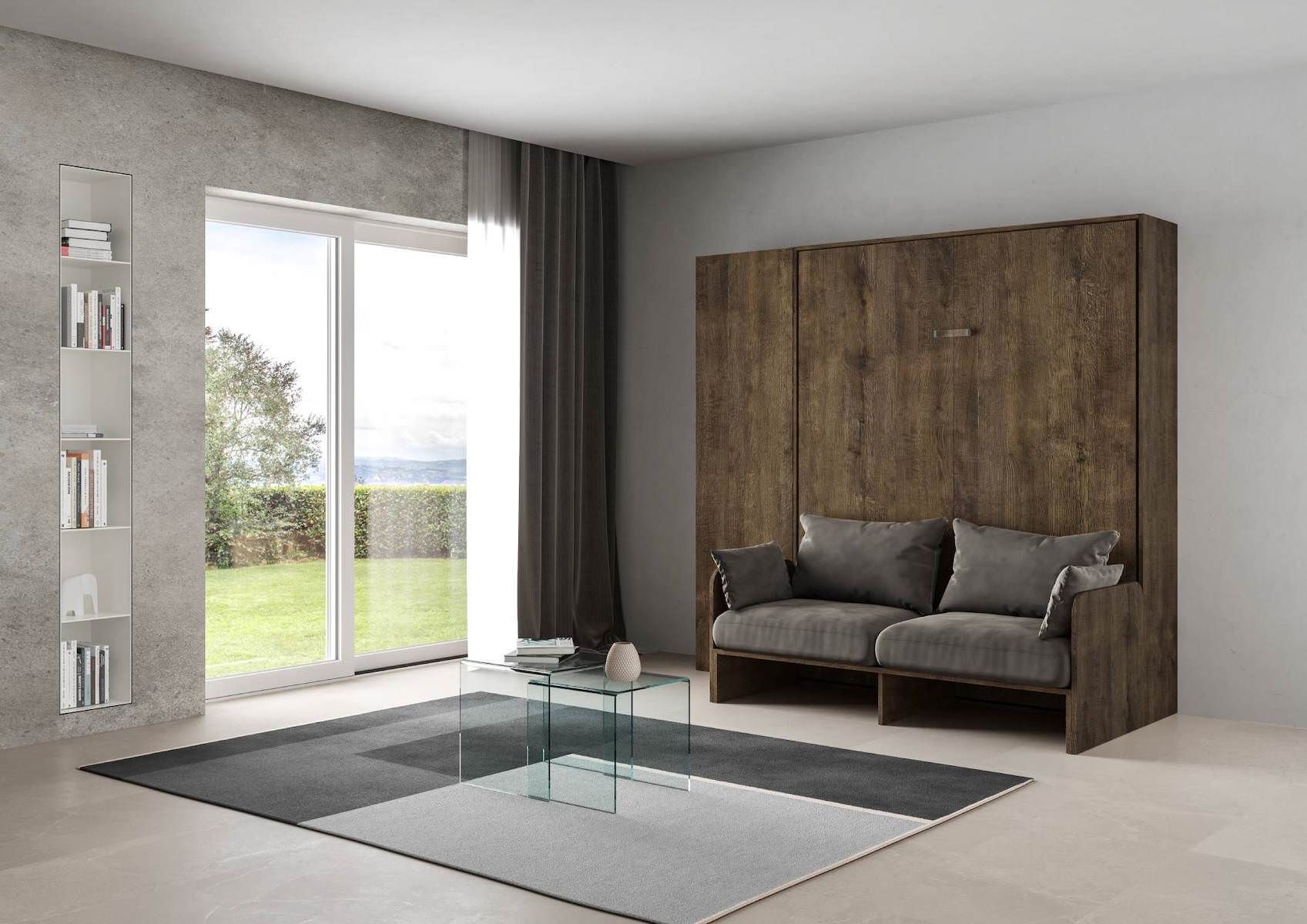 Letto matrimoniale a scomparsa con divano e colonna Lexton