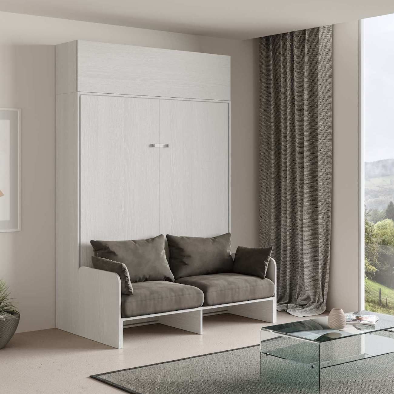 Letto matrimoniale a scomparsa con divano e pensile Lexton