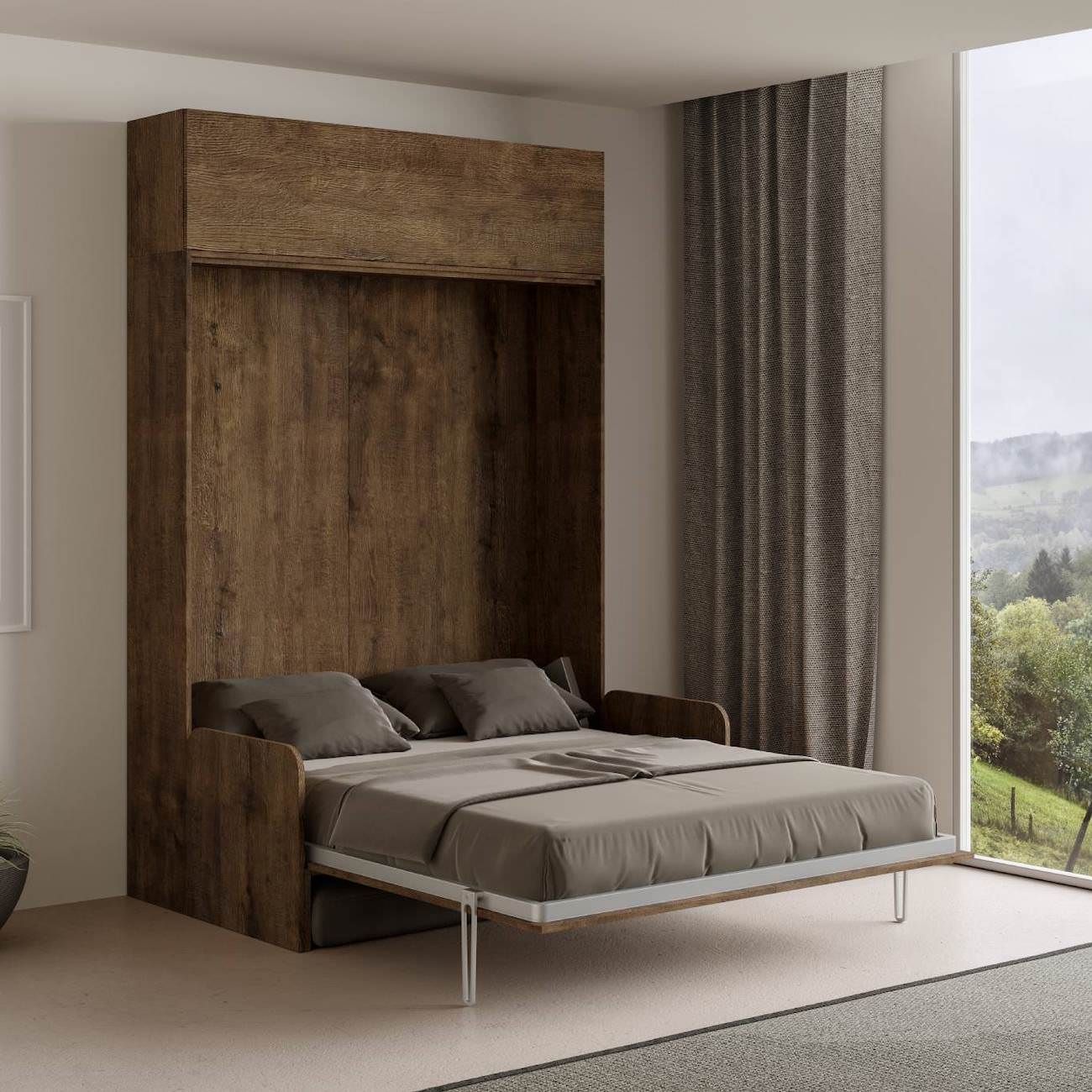 Letto matrimoniale a scomparsa con divano e pensile Lexton