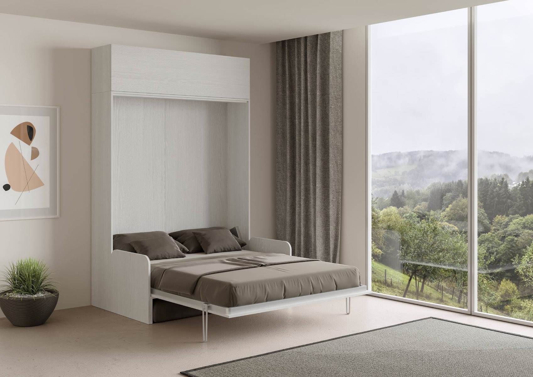 Letto matrimoniale a scomparsa con divano e pensile Lexton