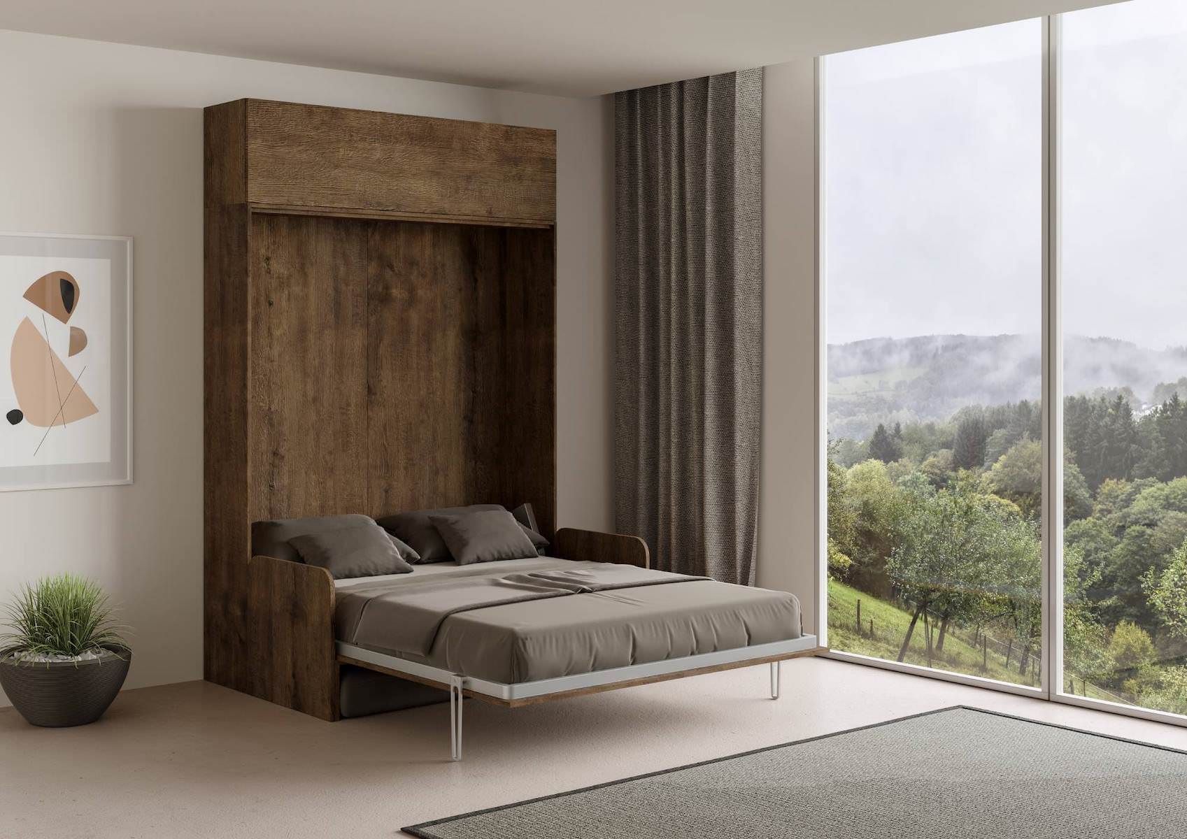 Letto matrimoniale a scomparsa con divano e pensile Lexton