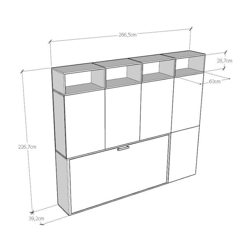 Letto singolo a scomparsa orizzontale con mobili Auda B