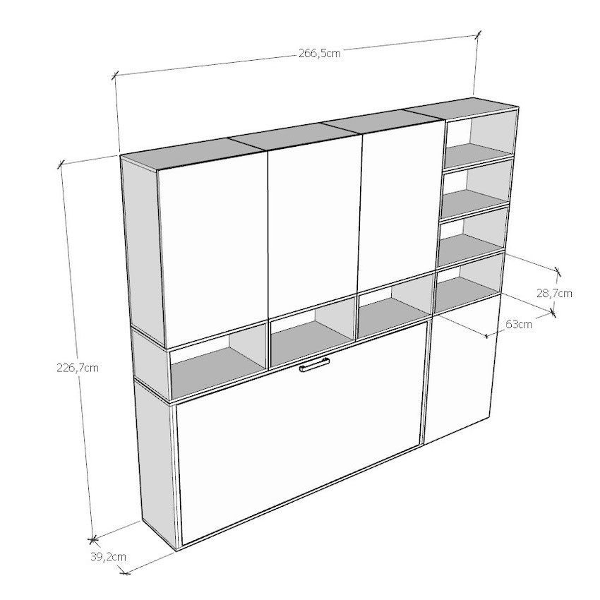 Letto singolo a scomparsa orizzontale con mobili Auda E