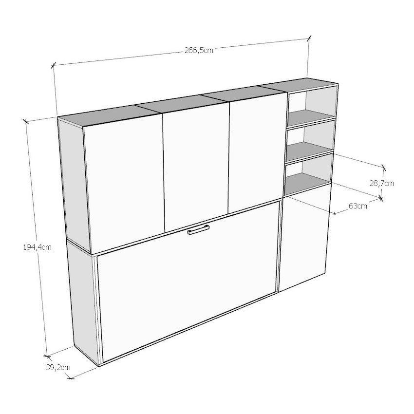 Letto singolo a scomparsa orizzontale con mobili Auda F