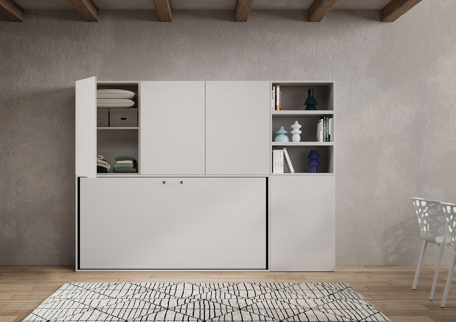 Letto singolo a scomparsa orizzontale con mobili Auda F