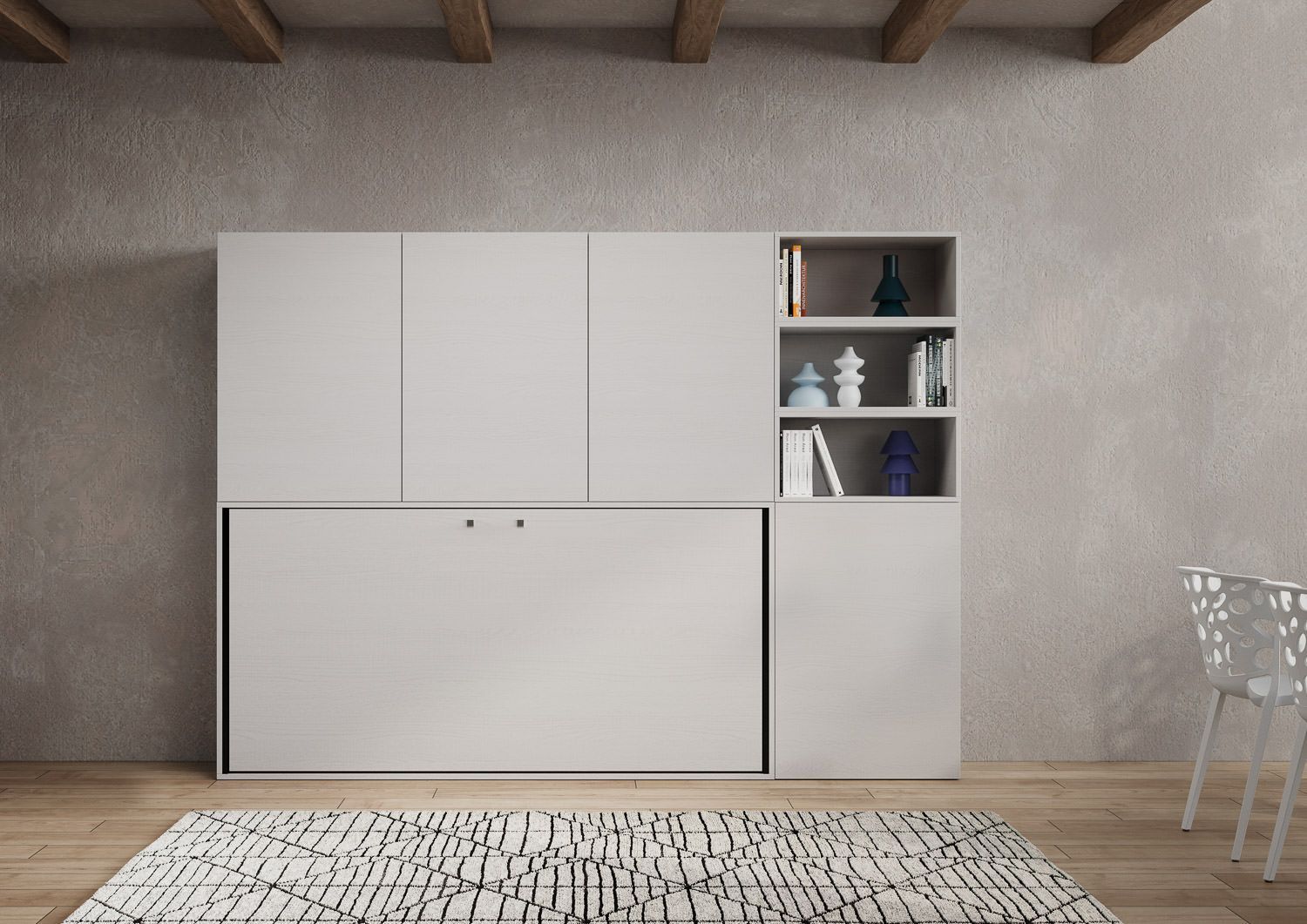 Letto singolo a scomparsa orizzontale con mobili Auda F