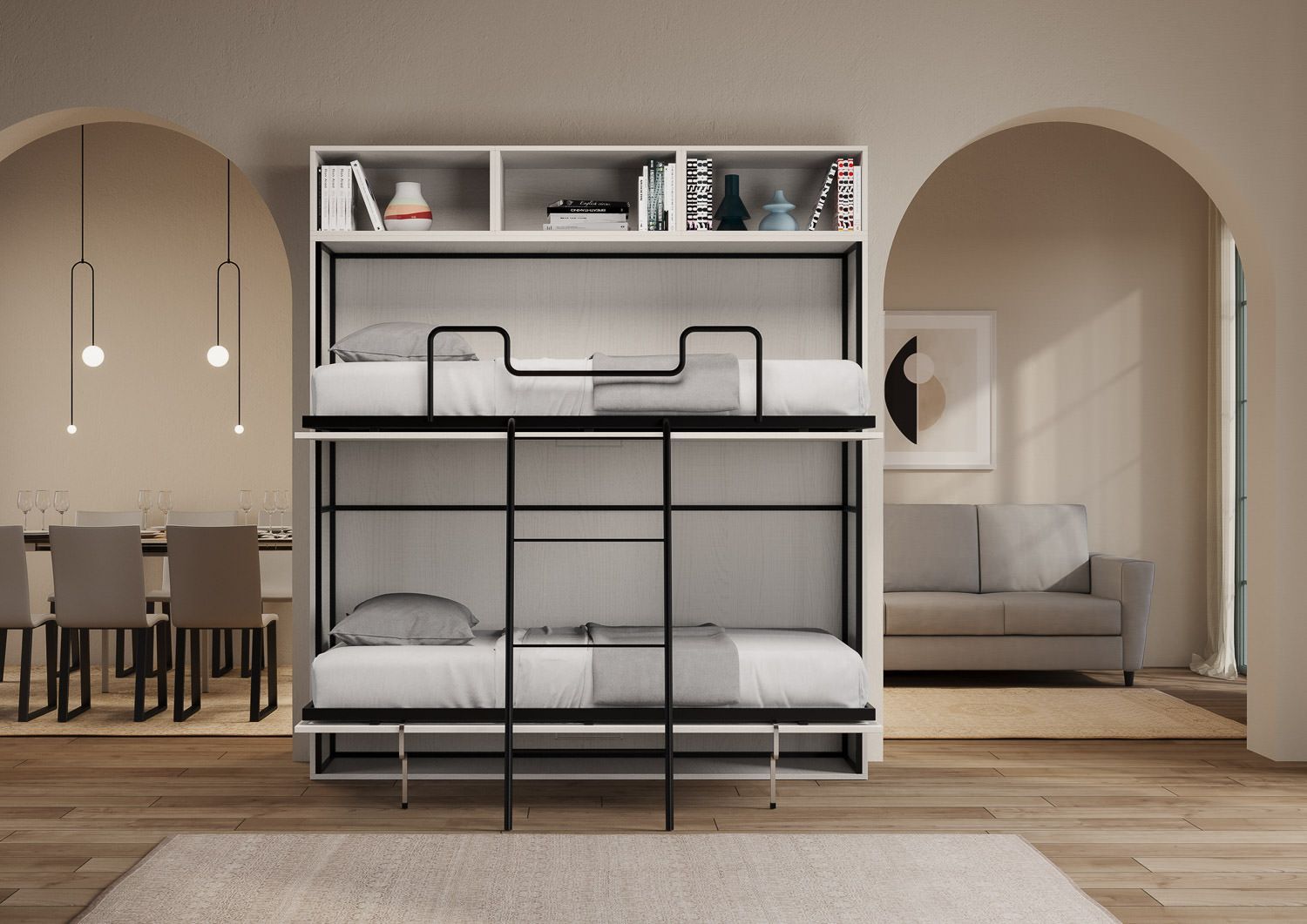 Letto a castello a scomparsa con pensili Auda L