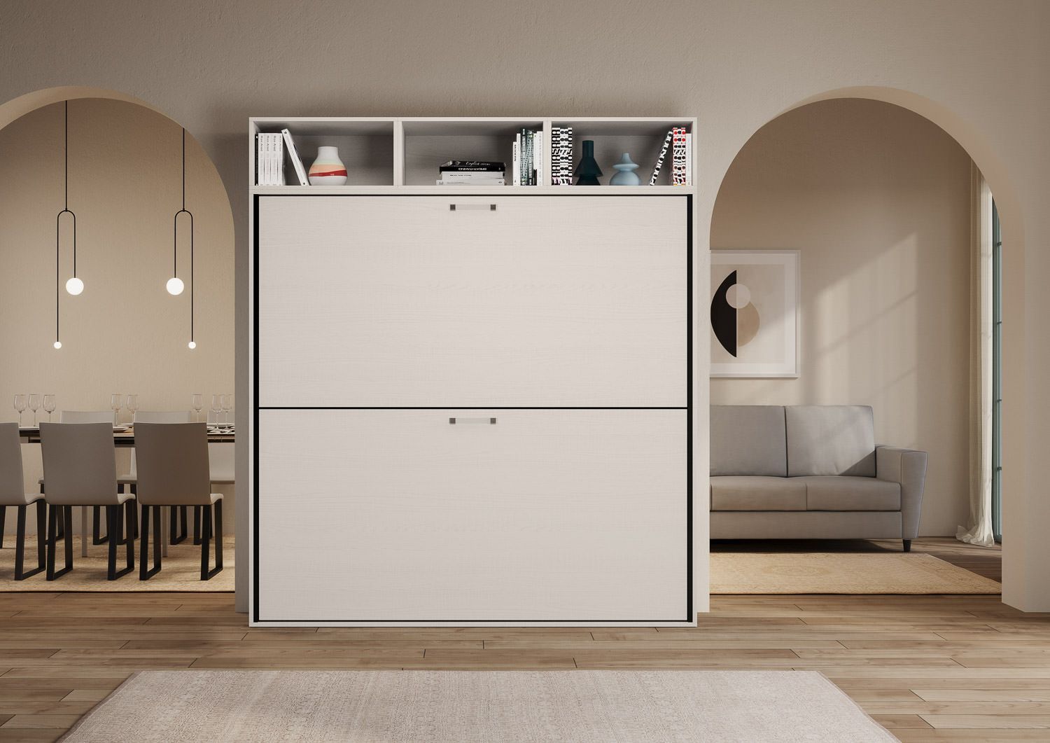 Letto a castello a scomparsa con pensili Auda L