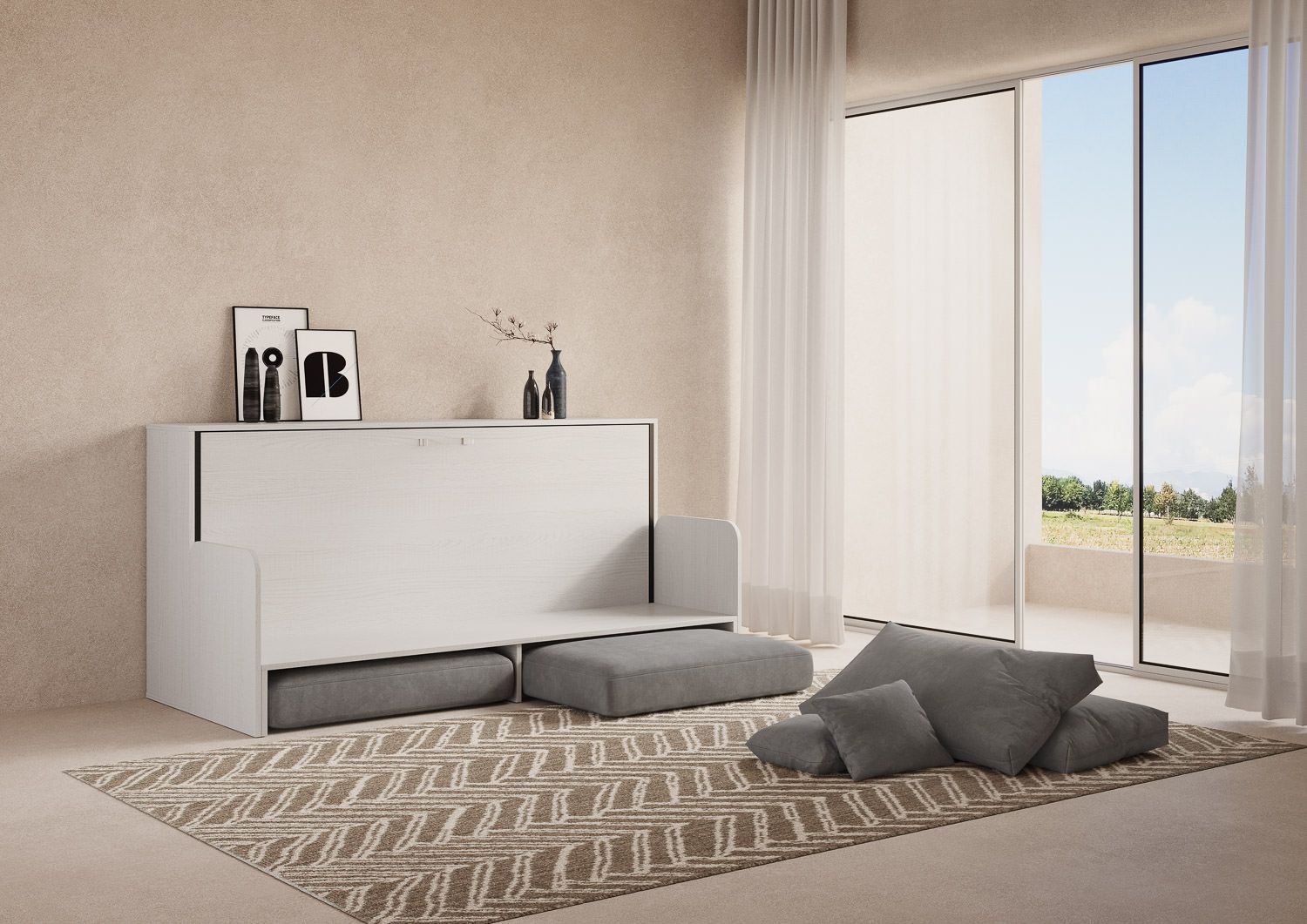 Letto singolo a scomparsa orizzontale con divano Auda