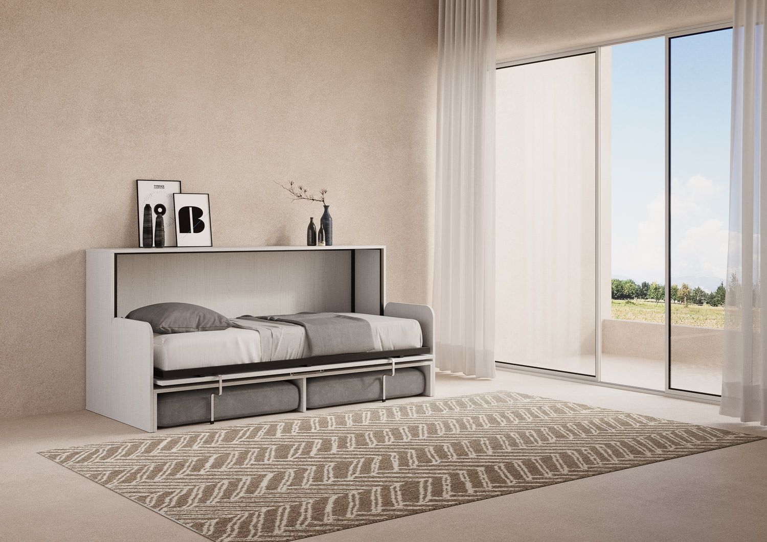 Letto singolo a scomparsa orizzontale con divano Auda