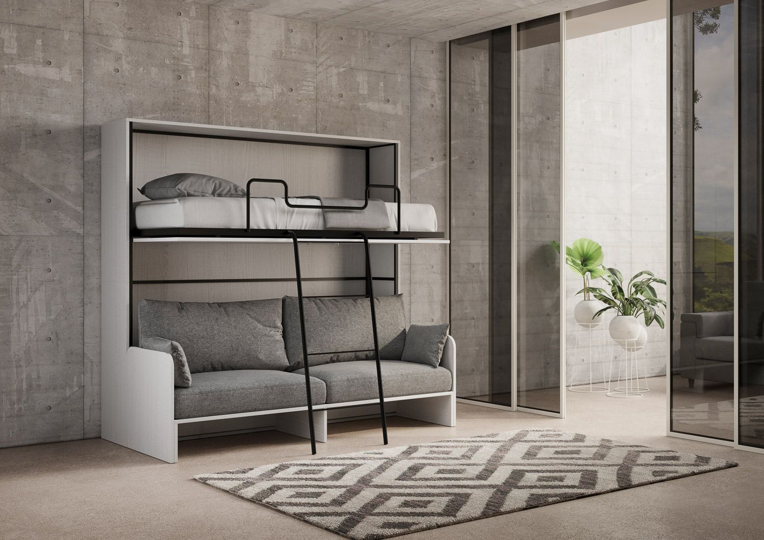 Letto a castello a scomparsa con divano Auda