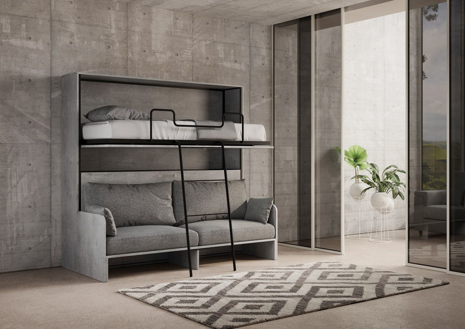 Letto a castello a scomparsa con divano Auda