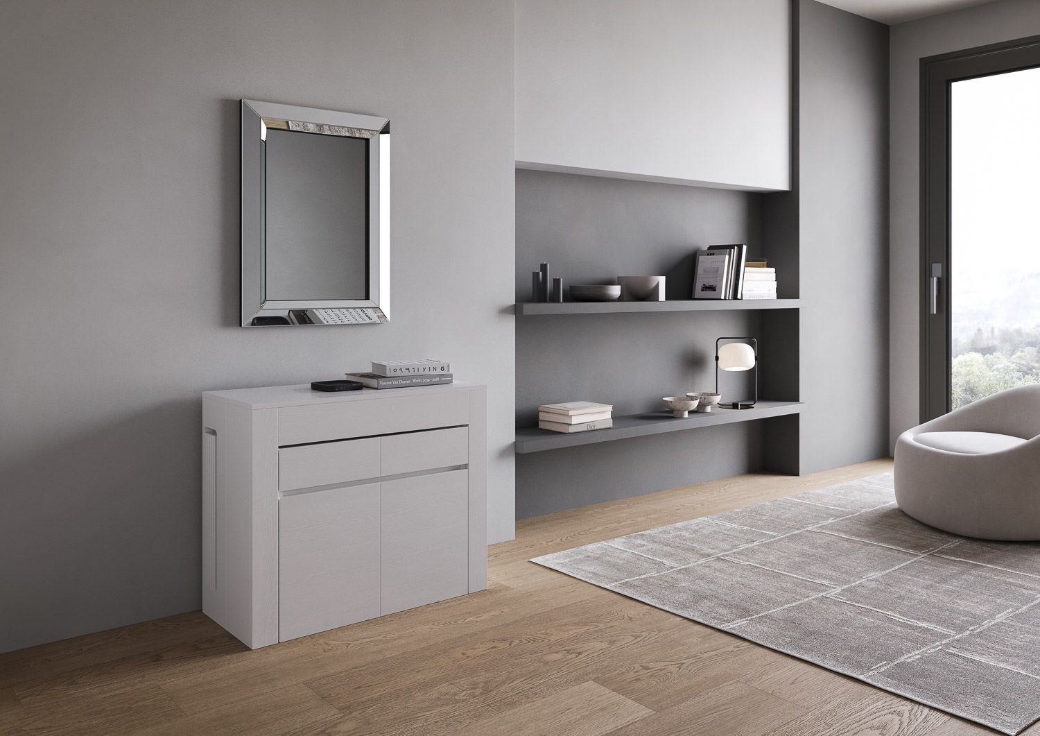 Consolle allungabile con doppia panca Gram