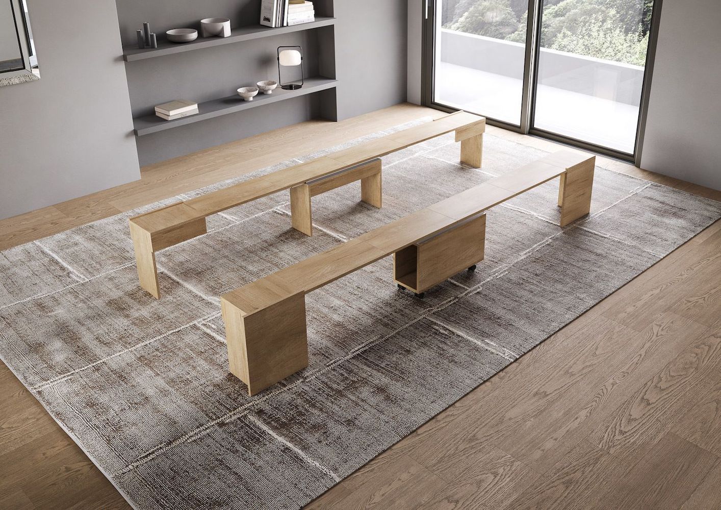 Consolle allungabile con doppia panca Gram