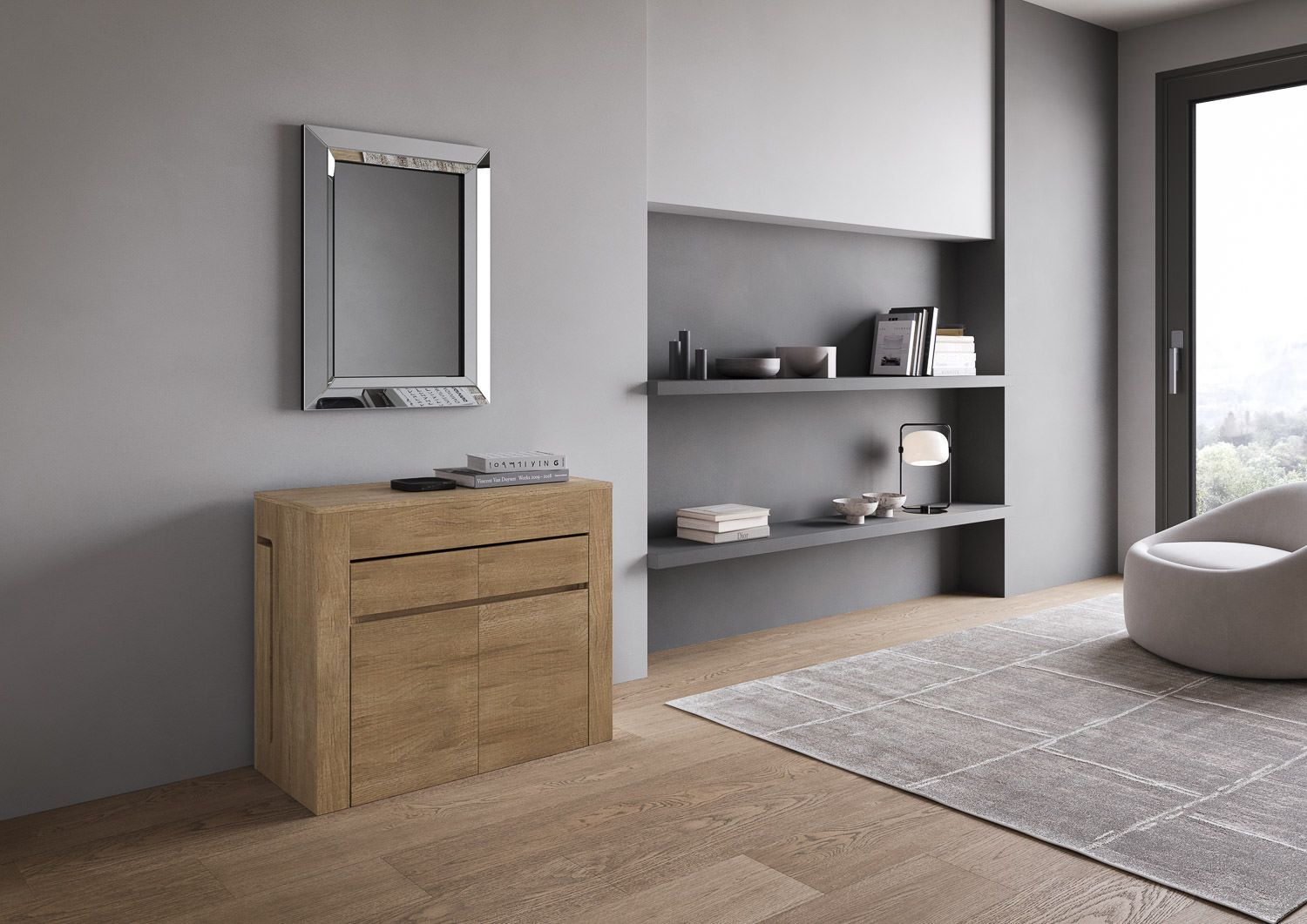 Consolle allungabile con doppia panca Gram