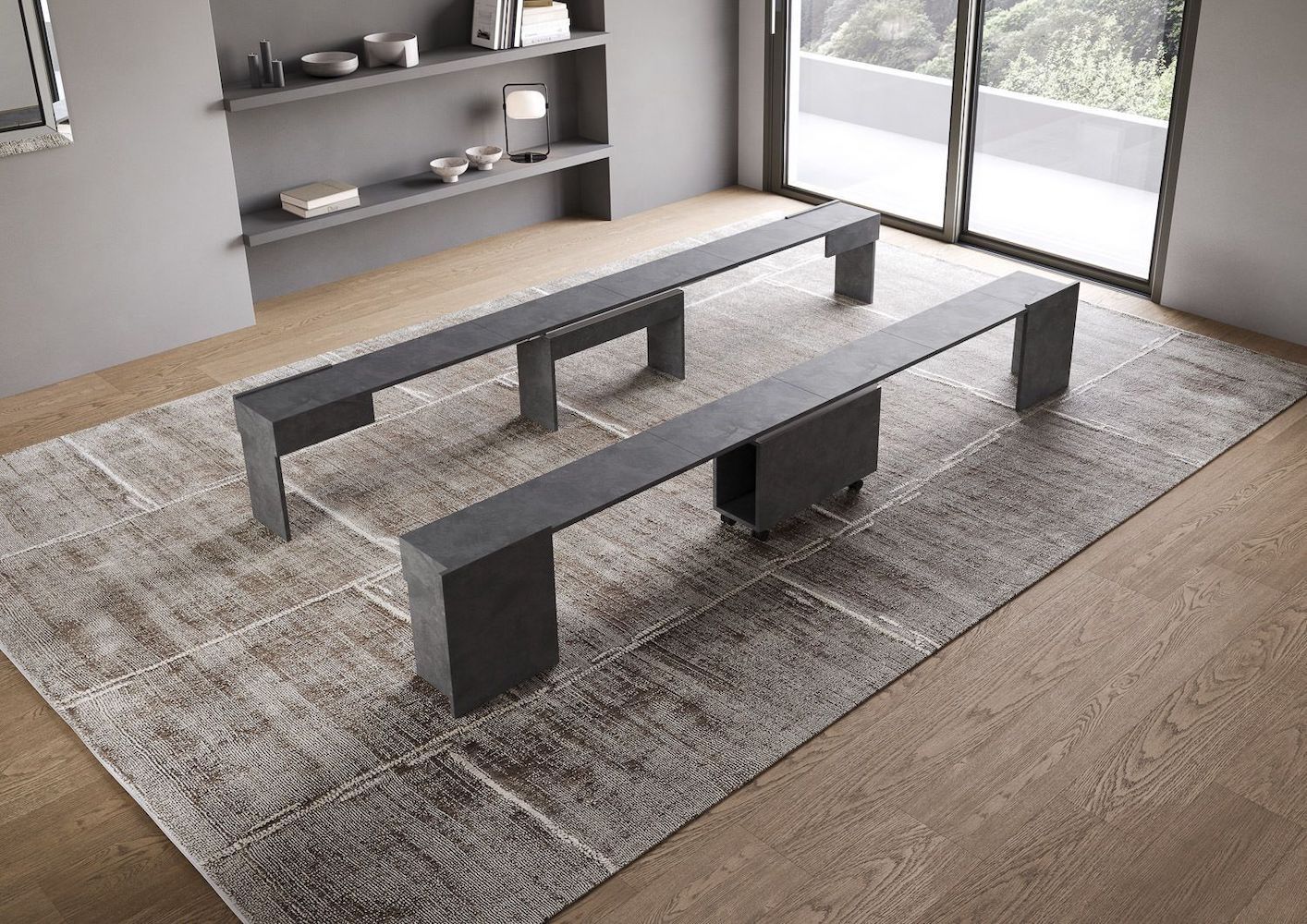 Consolle allungabile con doppia panca Gram