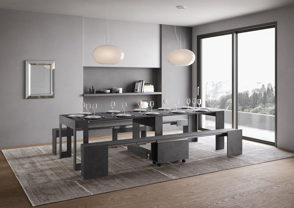 Consolle allungabile con doppia panca Gram