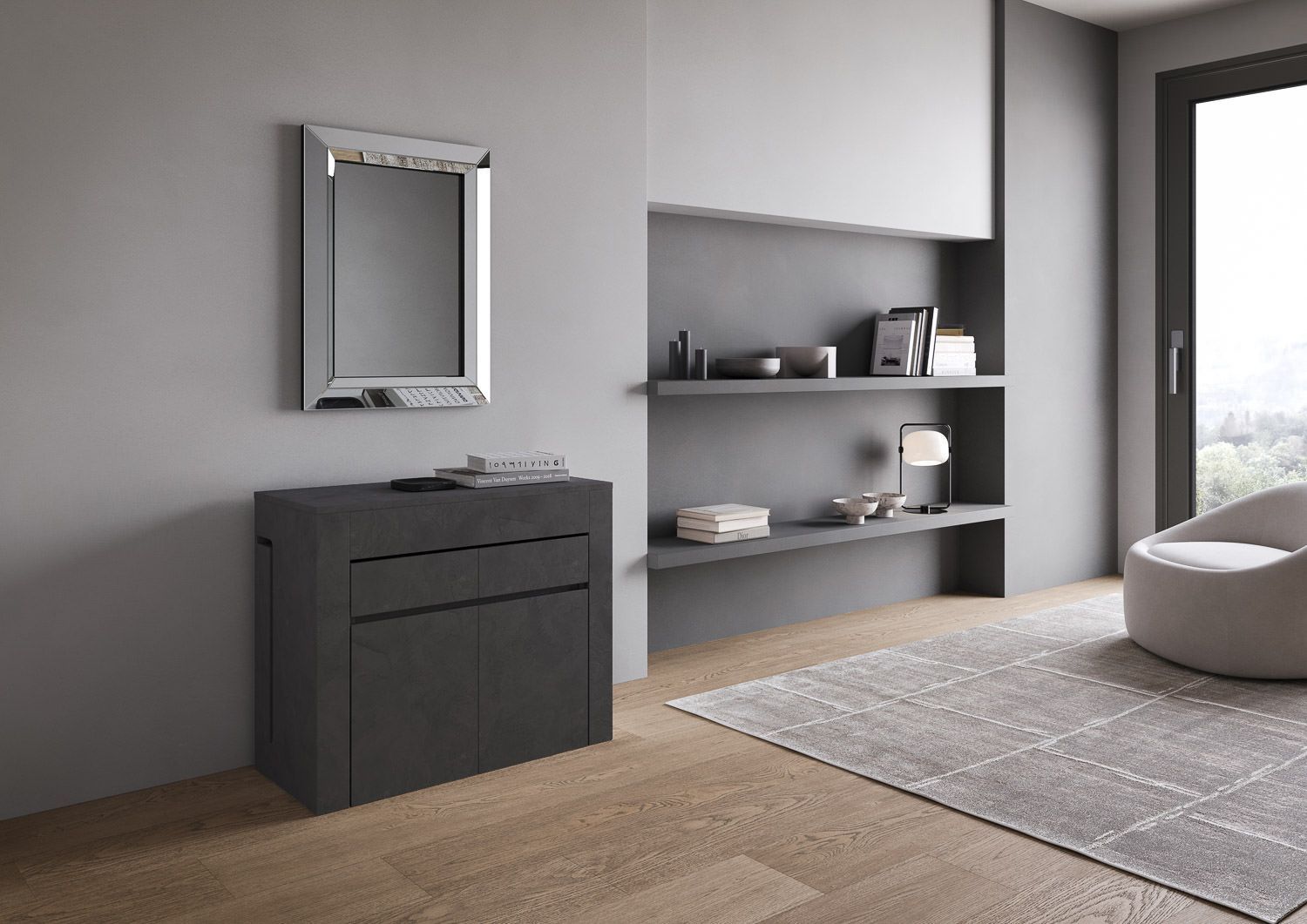 Consolle allungabile con doppia panca Gram