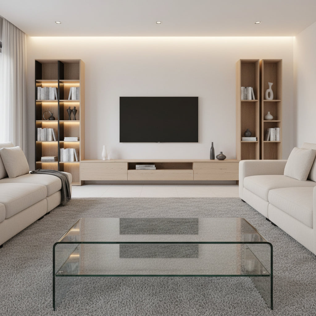 Tavolino da salotto rettangolare in vetro con ripiano Stefan Shelf